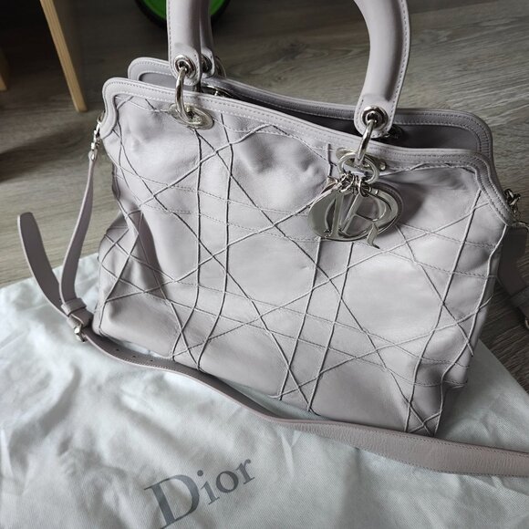 Christian Dior Grey Cannage Lambskin Leather Granville Bag - Picture 2 of 6